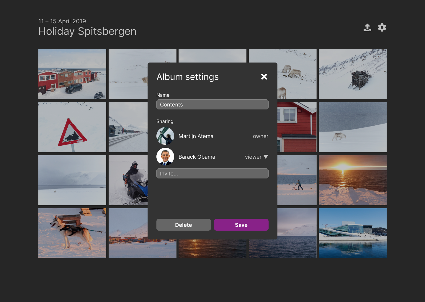 Changing an album’s settings