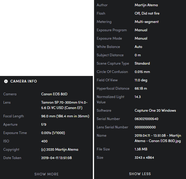 Basic and extended metadata in SmugMug
